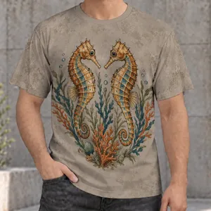 Twin Seahorses and Coral for Coastal Days and Everyday Ocean-Lover Style All-over Print Unisex T-shirt