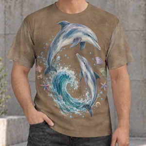 Watercolor Dolphins and Seashells for Relaxed Coastal Days and Ocean Lovers All-over Print Unisex T-shirt
