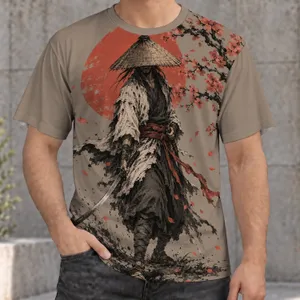 Samurai Cherry Blossoms and Red Sun for Everyday Streetwear and Japanese Art Fans All-over Print Unisex T-shirt