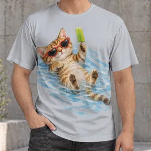 Watercolor Cat With Heart Glasses And Popsicle For Relaxed Sunny Day Adventures All-over Print Unisex T-shirt