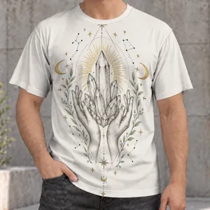 Mystic Crystal Hands Celestial Emblem for Everyday Bohemian Spiritual Style All-over Print Unisex T-shirt