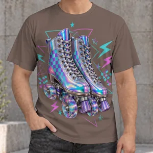 Holographic Roller Skates for Retro Rink Nights, Parties, and Everyday Skate Style All-over Print Unisex T-shirt