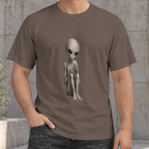 Seated Grey Alien With Daisy for Casual Streetwear and Quirky Sci-Fi Fans Everyday Style All-over Print Unisex T-shirt