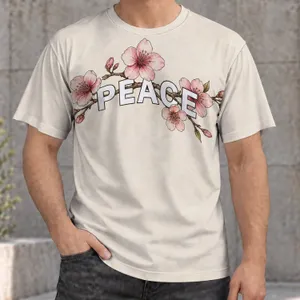 Pink Cherry Blossom Peace Lettering for Calm Everyday Casual Wear and Nature Lovers All-over Print Unisex T-shirt