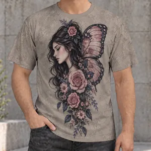 Butterfly Girl and Floral Portrait for Everyday Streetwear and Casual Weekend Outings All-over Print Unisex T-shirt