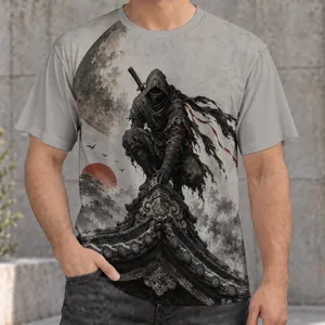 Hooded Rooftop Ninja Beneath a Crescent Moon for Everyday Streetwear Fans All-over Print Unisex T-shirt