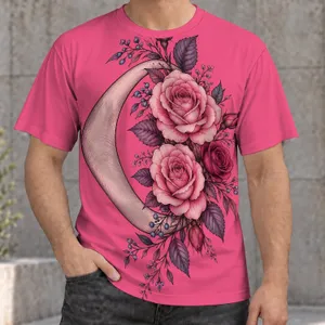 Crescent Moon Rose Bouquet for Dreamy Everyday Style and Night Garden Lover Gifts All-over Print Unisex T-shirt