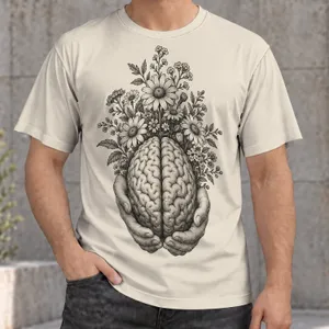 Brain and Wildflower Hand Engraving for Mindful Everyday Style, Gifts for Nature Lovers All-over Print Unisex T-shirt