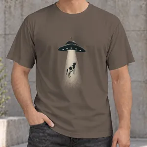 UFO Abducting Cow Scene for Casual Outings and Everyday Wear for Space Fans All-over Print Unisex T-shirt