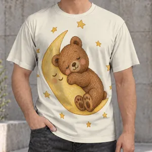 Sleeping Bear on Crescent Moon for Cozy Nights and Dreamy Everyday Wear All-over Print Unisex T-shirt