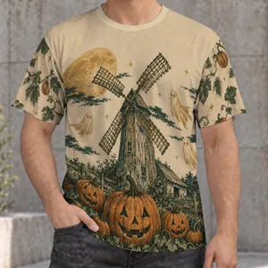 Haunted Windmill And Jack-O'-Lanterns For Autumn Nights And Halloween Gatherings All-over Print Unisex T-shirt