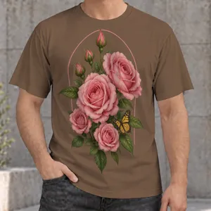 Pink Rose Bouquet With Butterfly for Everyday Casual Style and Garden Lovers All-over Print Unisex T-shirt