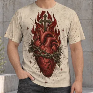 Anatomical Sacred Heart With Flames for Alternative Everyday Style All-over Print Unisex T-shirt