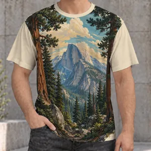 Yosemite Mountain Wilderness Scenery for Hiking Adventures and Everyday Outdoor Wear All-over Print Unisex T-shirt