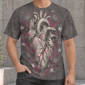Anatomical Heart With Starbursts For Alternative Everyday Style And Creative Souls All-over Print Unisex T-shirt