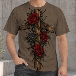 Red Roses and Rustic Cross for Faithful Everyday Wear, Christian Gift for Men and Women All-over Print Unisex T-shirt