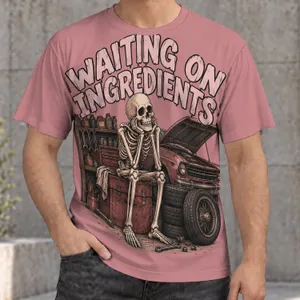 Waiting on Ingredients Skeleton Mechanic Scene for Casual Workshop and Streetwear Fans All-over Print Unisex T-shirt