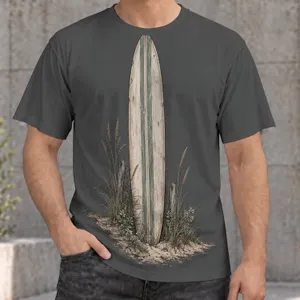 Weathered Surfboard and Coastal Grass for Beach Days and Casual Outdoor Adventures All-over Print Unisex T-shirt