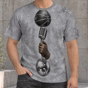Basketball, Microphone & Disco Ball for Music Lovers and Courtside Night Out Fans All-over Print Unisex T-shirt