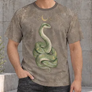 Green Coiled Snake And Crescent Moon For Everyday Alternative Style All-over Print Unisex T-shirt