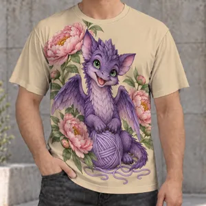 Purple Dragon and Peonies for Cozy Creative Days, Craft Lovers and Fantasy Fans All-over Print Unisex T-shirt
