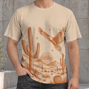 Desert Sunset Cactus and Eagle Scene for Outdoor Adventures and Everyday Casual Wear All-over Print Unisex T-shirt