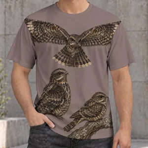 Nightjar Bird Study for Nature Lovers, Woodland Walks, and Outdoor Birdwatching All-over Print Unisex T-shirt