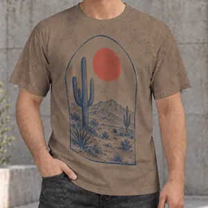 Desert Cactus And Red Sun Scene For Outdoor Adventures And Casual Everyday Style Living All-over Print Unisex T-shirt