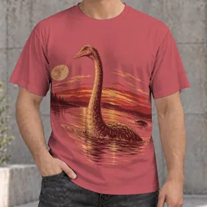 Loch Ness Monster at Crimson Sunset for Outdoor Adventures and Casual Weekends All-over Print Unisex T-shirt