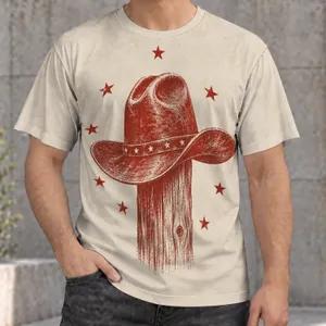 Cowboy Hat and Wooden Post with Stars for Everyday Western Wear and Outdoor Adventures All-over Print Unisex T-shirt