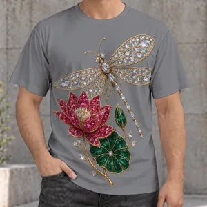 Jeweled Dragonfly And Lotus Flower Motif For Casual Streetwear And Outdoor Days Out All-over Print Unisex T-shirt