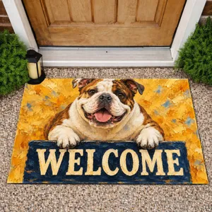 Bulldog Welcome Scene for Cheerful Pet-Loving Homes and Gifts for Bulldog Owners Doormat