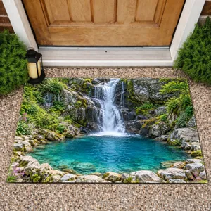 Natural Waterfall and Turquoise Pool Scenery for Serene Nature-Inspired Home Living Doormat