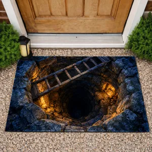 Blue Stone Well With Wooden Ladder For Rustic Cottage Entryways And Farmhouse Homes Doormat