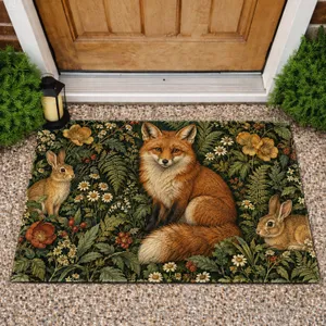 Red Fox and Woodland Rabbits for Cozy Cottage Entryways and Nature-Loving Home Decor Doormat