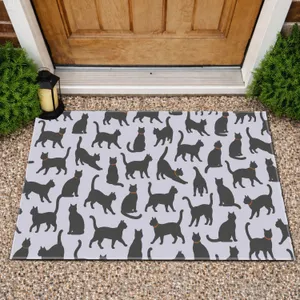 Charcoal Cat Silhouettes for Cozy Cat Lover Homes and Feline-Inspired Living Doormat