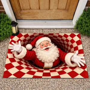 Santa Claus Red And White Checkerboard Christmas Tunnel For Festive Holiday Entryways Doormat