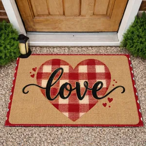 Red Plaid Heart Love Valentine’s Day Romance Gift for Couples and Sweetheart Homes Doormat