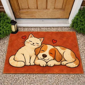 Cat And Dog With Hearts For Cozy Pet Lovers And Warm Home Entryways Doormat