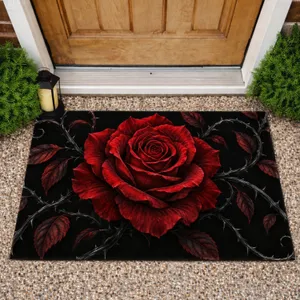 Crimson Rose and Thorn Vines for Gothic Garden Lovers and Dramatic Home Style Fans Doormat