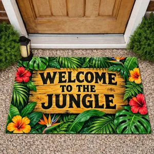 Tropical Jungle Welcome Sign With Lush Palm Leaves For Nature-Loving Homeowners And Hosts Doormat