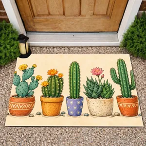 Colorful Potted Cactus and Succulent Collection for Cheerful Desert-Inspired Homes Doormat