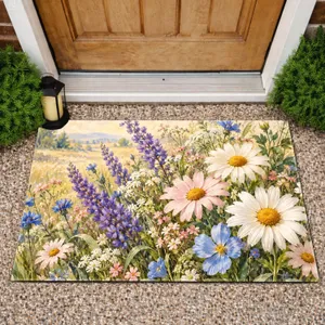 Lavender Daisy Wildflower Meadow for Cottage Garden Entryway and Nature Inspired Homes Doormat