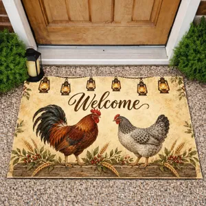 Rustic Rooster And Hen With Vintage Lanterns For Cozy Country Farmhouse Entryway Doormat