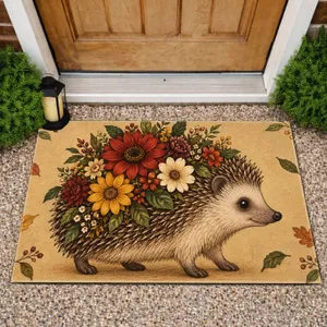 Floral Hedgehog Garden Scene for Cozy Cottage Entryways and Nature Lover Gifts Doormat