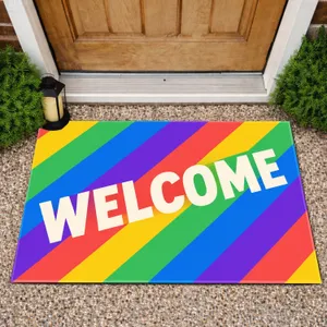 Rainbow Stripe Welcome Art for Cheerful Home Entrances and Everyday Living Doormat