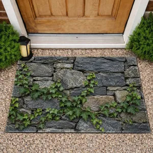 Weathered Stone Wall with Green Ivy for Rustic Farmhouse Entryway and Nature Lovers Doormat
