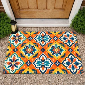 Colorful Folk Geometric Medallions For A Vibrant, Welcoming Entryway And Cozy Home Style Doormat