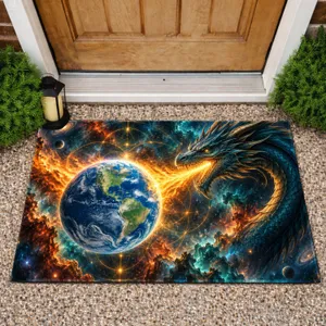 Celestial Earth Dragon With Cosmic Flame For Fantasy Lovers And Space-Inspired Homes Doormat