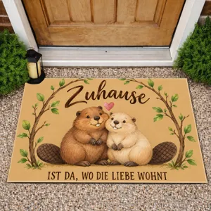 Two Beaver Sweethearts Under a Heart Branch for Cozy Nature-Inspired Home Living Doormat